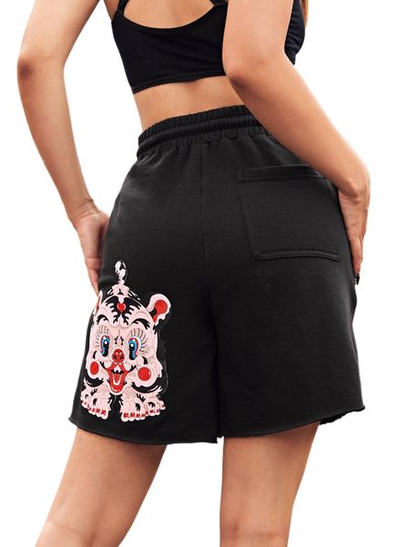 

x friederike hantel cartoon graphic drawstring waist shorts m35c#, White;black