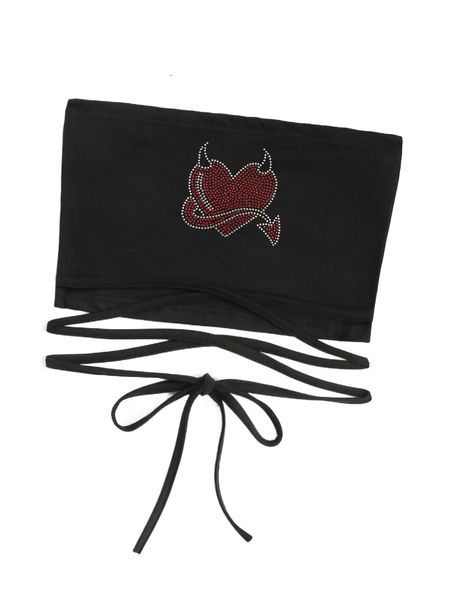 

rhinestone heart pattern crisscross tie tube q4nw#, White