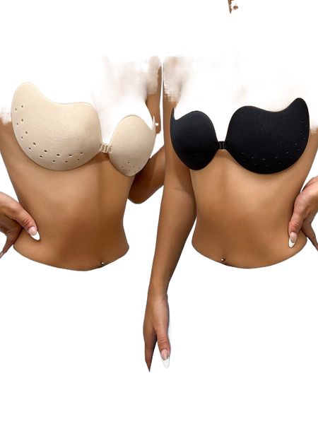 

2pack solid self-adhesive bra t13z#, Black;red