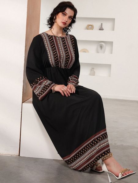 

plus ditsy floral print a-line dress i4u0#, Black