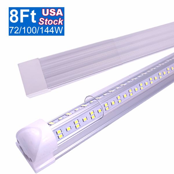 Tubo de luz LED para loja, 8FT 72W 7200LM 100W 10000LM 144W 14400LM Daylight White, V Shape, Clear Cover, Hight Output, Linkable T8 Lights for Garage 8 Foot with Plug OEMLED