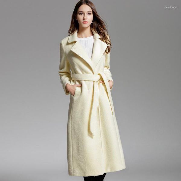 Frauen Trenchcoats 2022 Frühling Modell Schlanke Und Lange Art Wollmantel Taille Umarmt Spitze-up Mode Elegante Großhandel