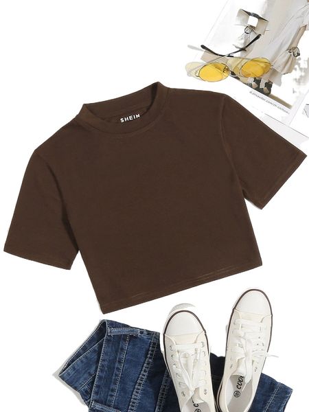 

solid round neck crop tee 400w#, White