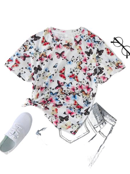 

allover butterfly print tee v4mo#, White