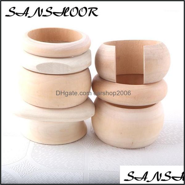 

bangle bracelets jewelry sanshoor mixed 8size/14sizes unfinished wooden bangles bracelet set handmade woods wristlet fit painting art as wom, Black