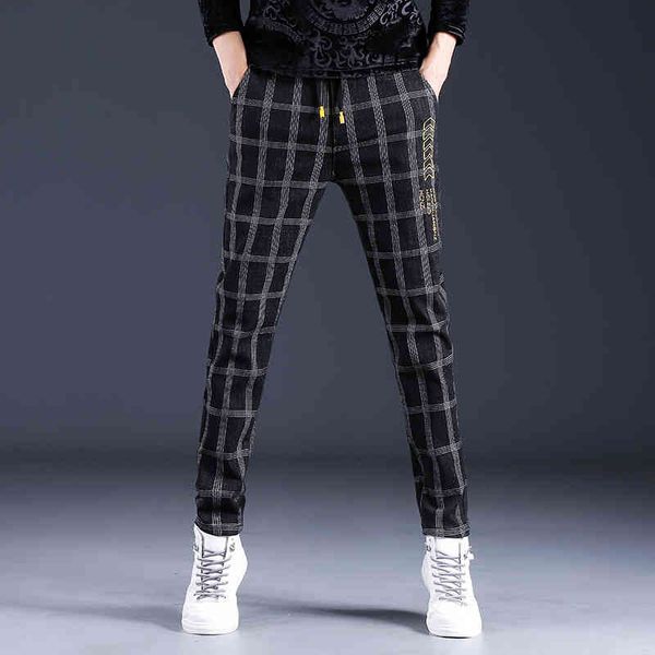 

men's jeans elastic jeans men's fashion slim fit leggings loose straight pants 86sh, Blue