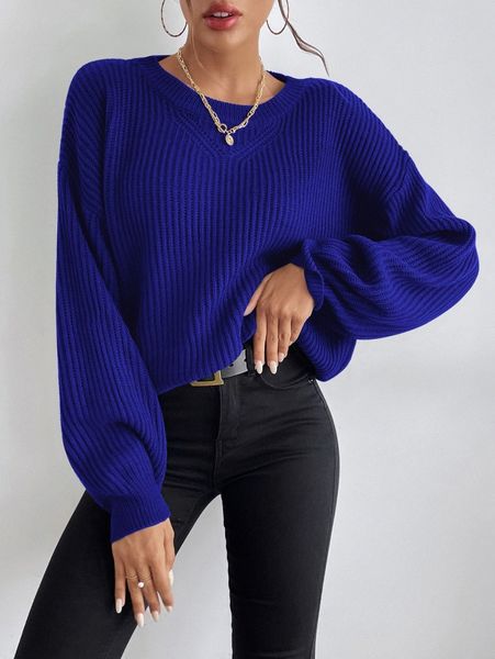 

drop shoulder solid sweater i55s#, White;black