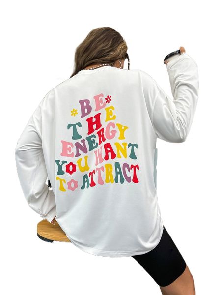 

floral & slogan graphic drop shoulder tee r40k#, White