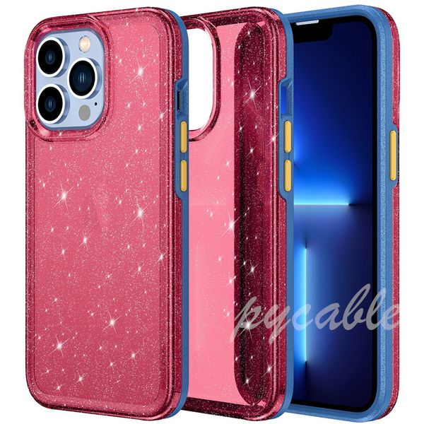 

for iphone 13 tpu pc glitter 2-in-1 phone cases iphone 13 pro max color buttons shiny bling back cover