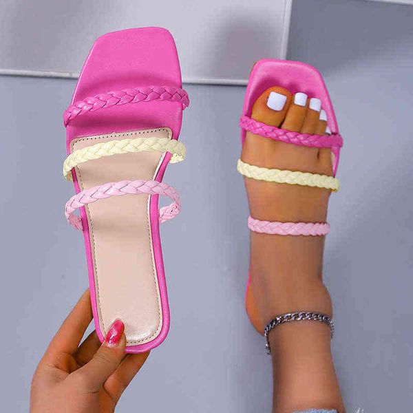 

slippers 2022 summer new sandals for women flat braided rope rainbow size 43 womens shoes designer 220516, Black