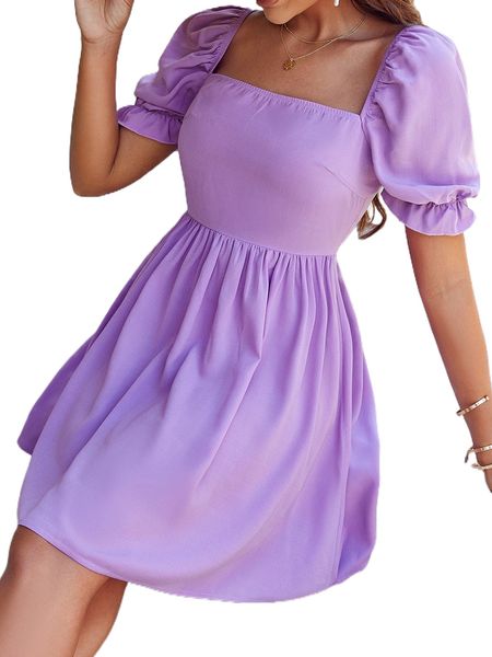 

square neck puff sleeve dress t7ot#, Black;gray