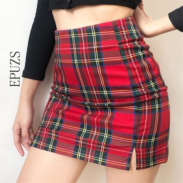 

vintage mini plaid skirts womens kawaii pencil bodycon skirts women red blue skirt girl summer korean faldas mujer 210315, Black
