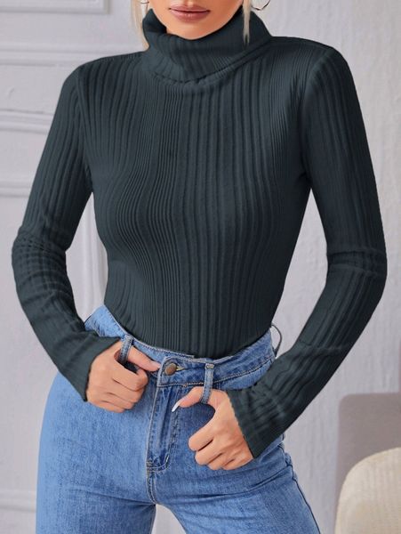 

turtle neck ribbed knit tee 13bz#, White