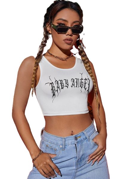 

letter graphic scoop neck crop tank b1qc#, White