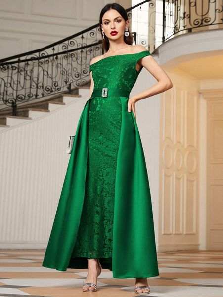 

off shoulder lace detail buckle belted dress v97u#, Black;gray