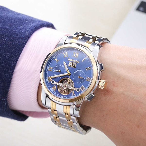 

fully automatic fashion hollow out mechanical waterproof watch multifunctional men's watch, Slivery;brown