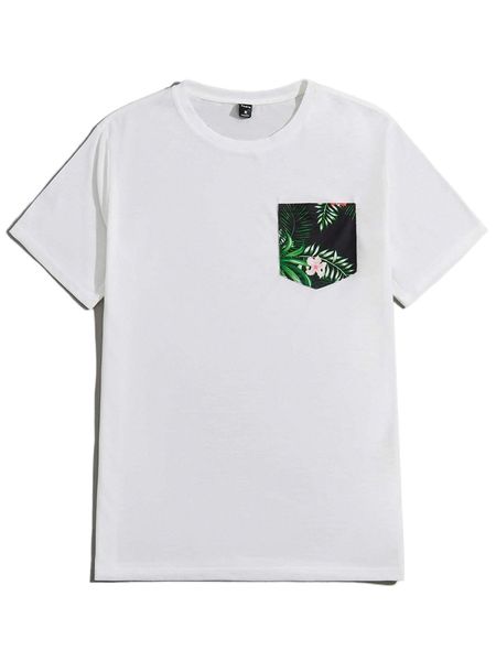 

men tropical print patched pocket tee h940#, White;black