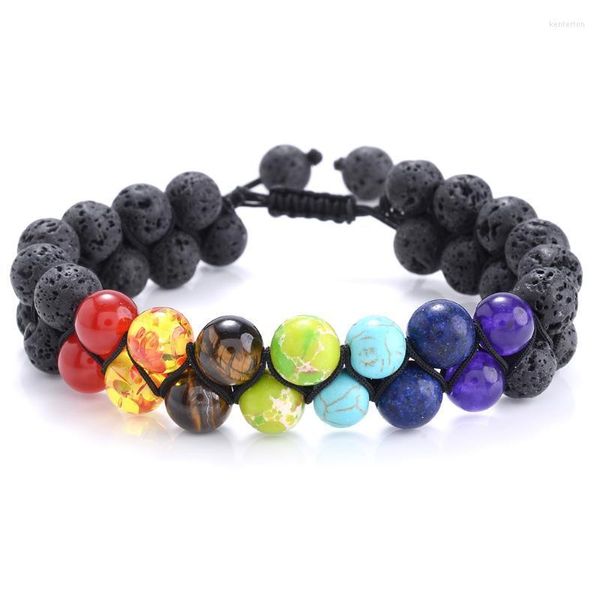 Pulseiras de charme pulseira de pedra natural lava tigre olho chakra hematita com miçangas para homens homens de festa de aniversário presentes de jóias por atacado kent22