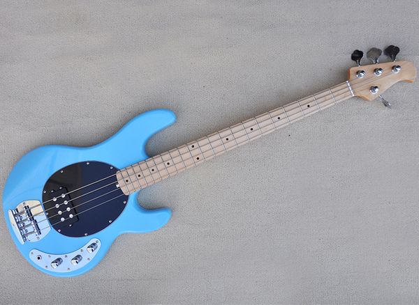 

4 strings blue electric bass guitar with maple fretboard