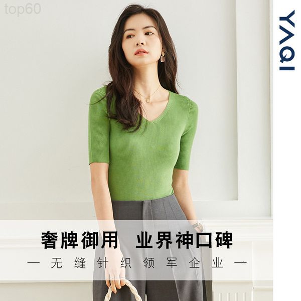

women's knits & tees designer yaqi spring and summer seamless full shape sweater v-neck bottomed women's thin slim fit pullover sw, White