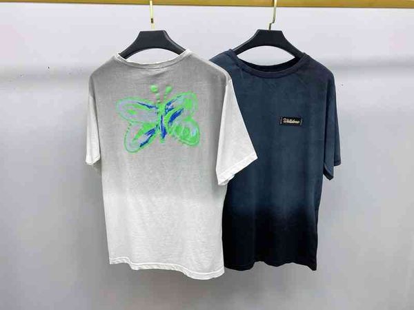 

men's t-shirts spring and summer we11 tie dye fade old butterfly pattern short sleeve batch, White;black