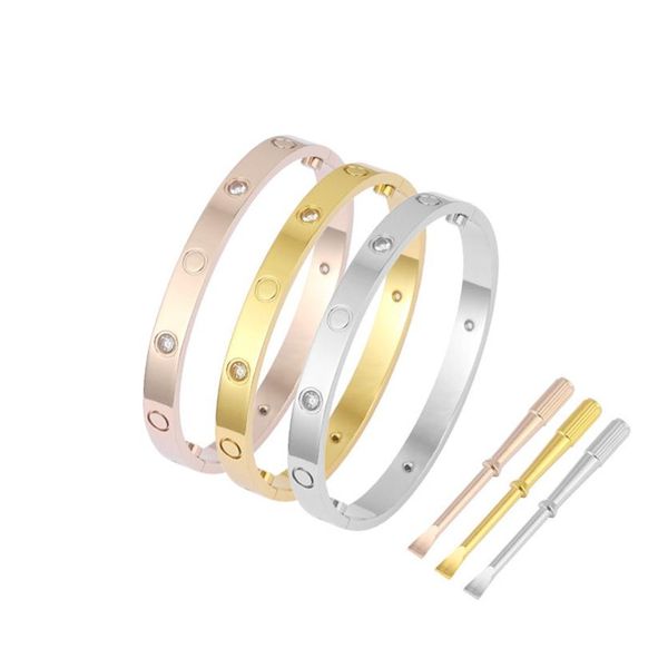 

love screw bangle bracelet designer luxury jewelry women mens classic 5.0 titanium steel 18k gold shining zircon bracelets252s, Black