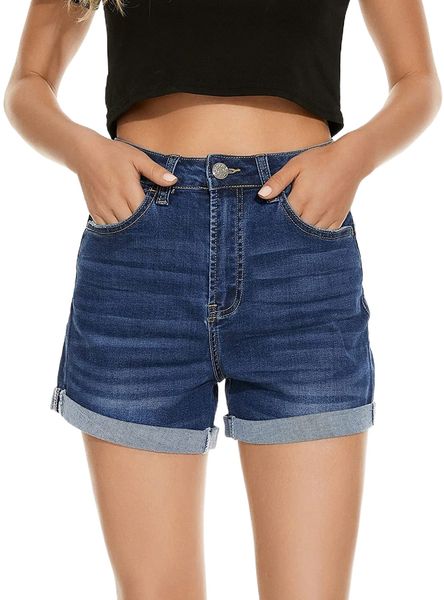 

denim shorts for women stretchy frayed casual pants mid waisted k6sc#, White;black