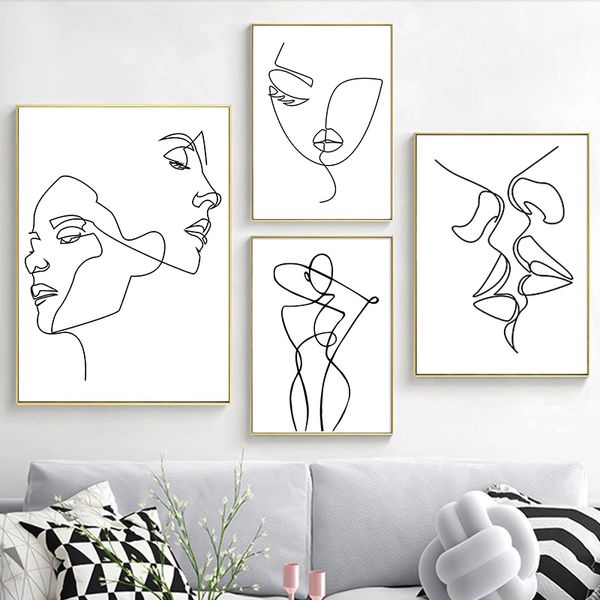 Figure minimaliste nordiche Linea arte sexy donna corpo dipinti di tela da parete nudo da parete disegnare poster decorazioni per il soggiorno 220716