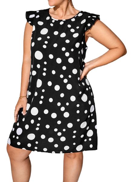 

plus polka dot print butterfly sleeve dress o6xw#, Black