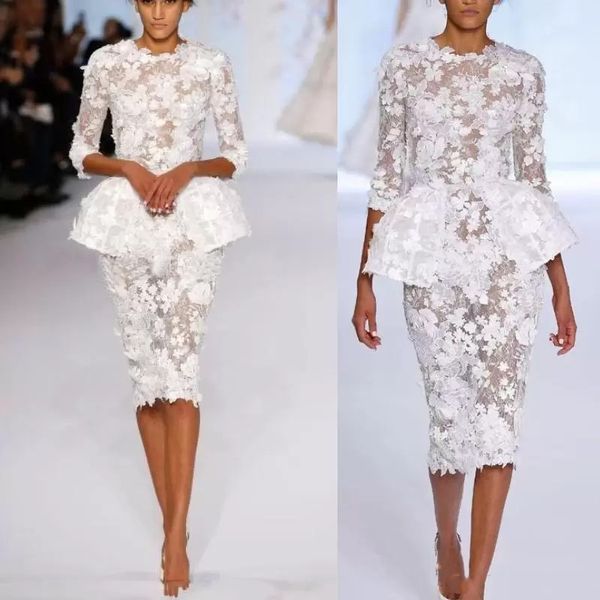 2022 Vestidos de noiva pequenos vestidos de noiva meia altura do joelho de renda curta Floral Haute Couture bainha vestidos formais de noiva