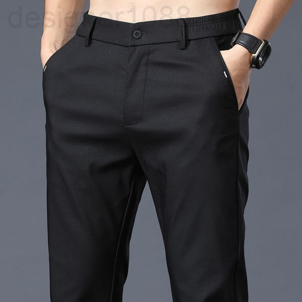 

men's pants designer 2022 summer men's casual pants wear korean version ice silk straight slim fit elastic sports pnsn, Black