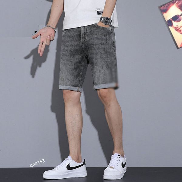 

summer thin mens jeans shorts mens tide brand high-end stretch pants slim straight five-point pants trend all-match, Blue