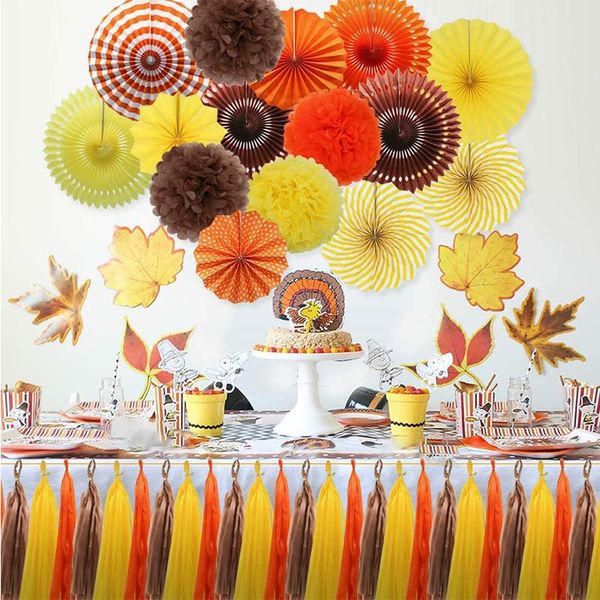 Party-Dekoration, 27 Stück, Orange, Gelb, Braun, Herbst, Erntedankfest, Ernte, Hochzeit, Dekorationen, hängende Herbst-Papierfächer, Blumen, Quastengirlanden