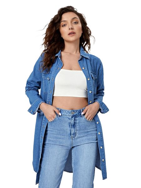 

flap pocket button through denim coat u9ag#, Black;brown