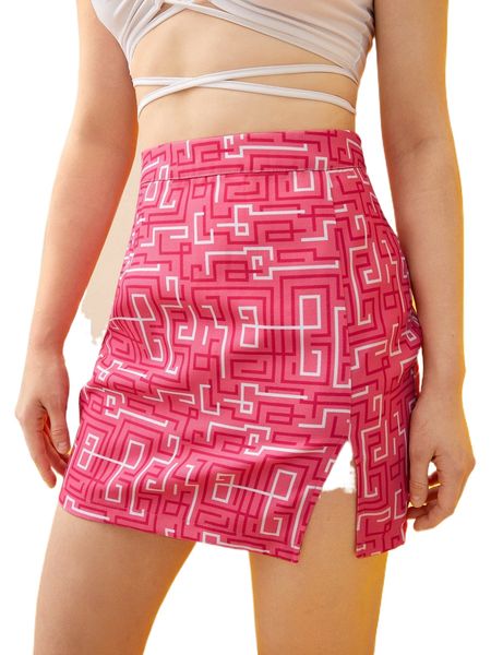 

x amanda mccarty allover geo print split hem skirt 57ve#, Black