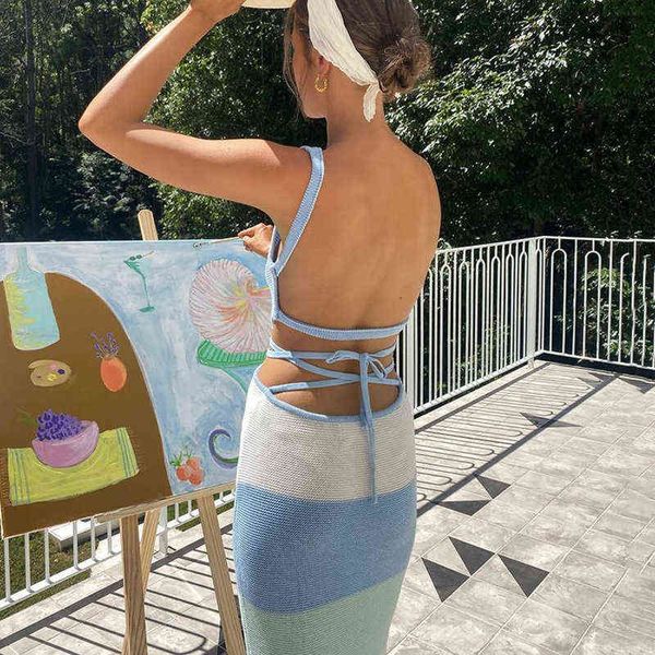 Farbblockierendes Design Spice Girl Straps sexy Kleid Sommer 2022 neues heißes rückenfreies Kleid mit Riemen