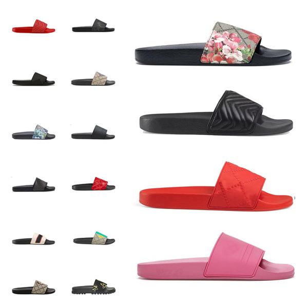 

men women designers slippers floral slides flats leather rubber platform flip flops anti-skip bottoms beach loafers sandals 36-45, Black