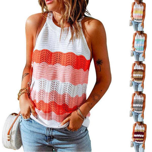

women's tanks & camis 2022 color contrast women's summer clear cotton stitching knitted wool vest hy1p, White
