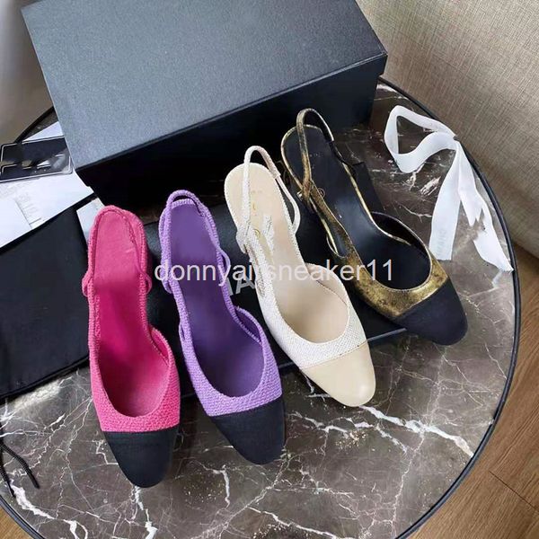 

sandals summer style small fragrance, versatile bag head, back air color matching wool cloth, thick heel, middle heel women's sandals,, Black