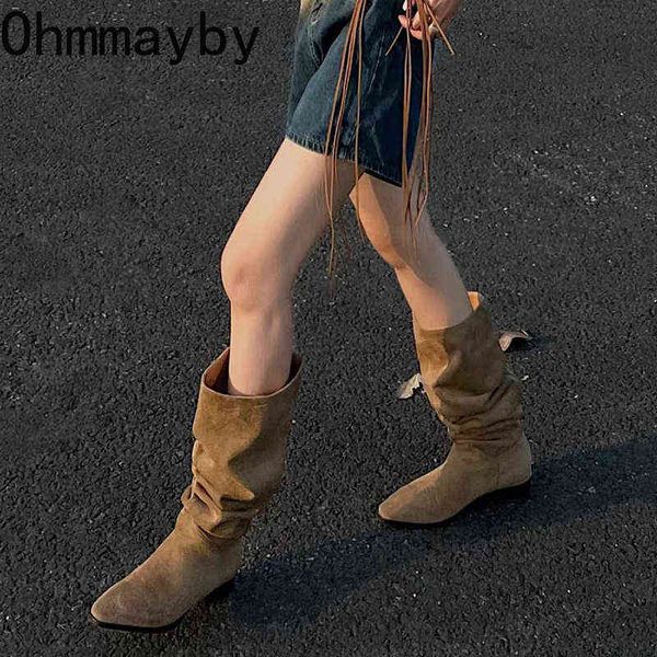 Cowboy Women Boots Long Suede Ladies Zipper Knight Square Heel Fashion Winter Dolds High KneeHigh 220802