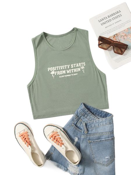 

plus floral & slogan graphic tank l1t7#, Black