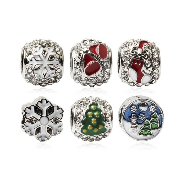 

snow and santa alloy charm bead big hole fashion women jewelry european style for diy bracelet necklace bangle panza007-140, Bronze;silver