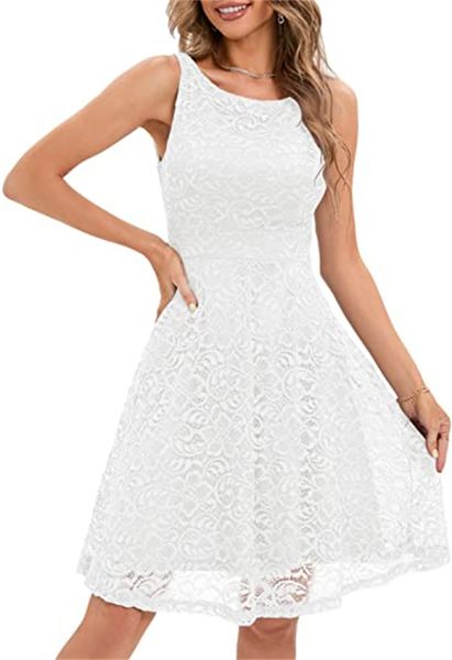 

& tees women's short floral lace bridesmaid dress v-back sleeveless cocktail dress, White