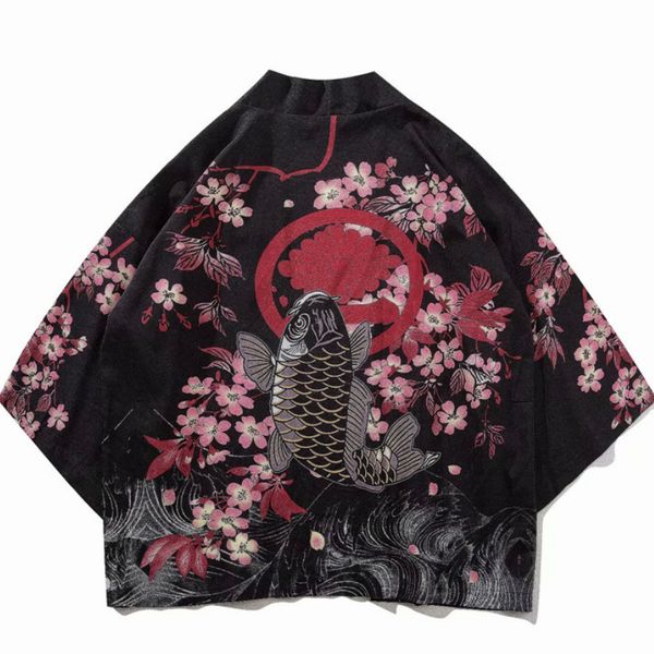 

yukata haori japanese carp kimono cardigan women men samurai costume jacket mens shirt yukata haori traditional asia clothing, Red