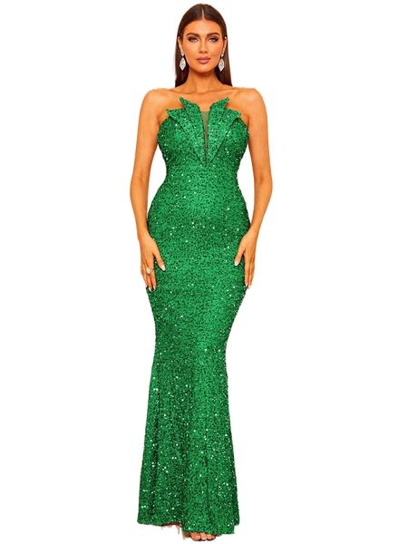 

missord sequin contrast mesh mermaid hem tube formal dress n6d5#, Black;gray