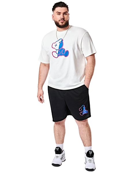 

extended sizes men bear print tee & shorts l5in#, Gray