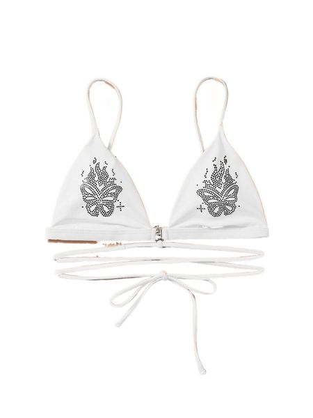 

romwe butterfly rhinestone ring linked criss cross bikini i2od#, White;black
