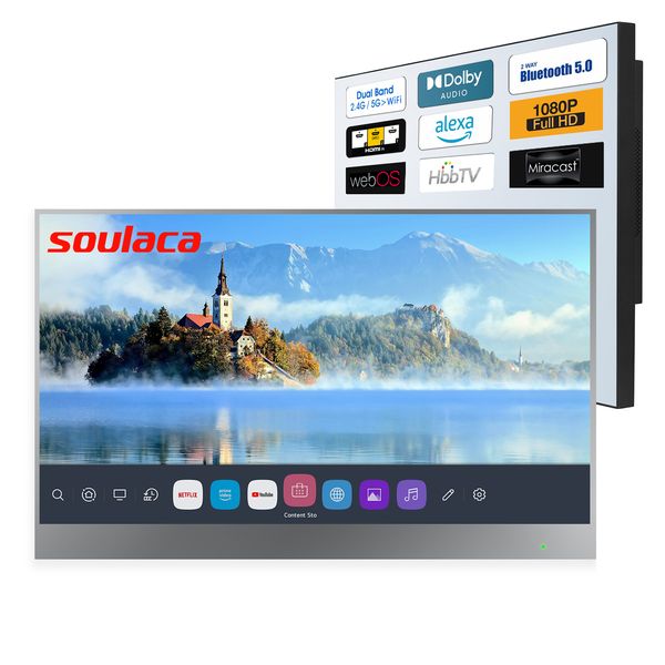 Soulaca 22 Zoll Smart Magic Mirror LED-Fernseher, elektrische Abschirmung, webOS-Fernseher für Badezimmer, wasserdicht, versteckter Fernseher, Sprachsteuerung, Amazon beliebtes Modell 2023