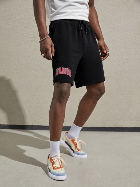 

men letter graphic drawstring waist shorts c9n5#, White;black