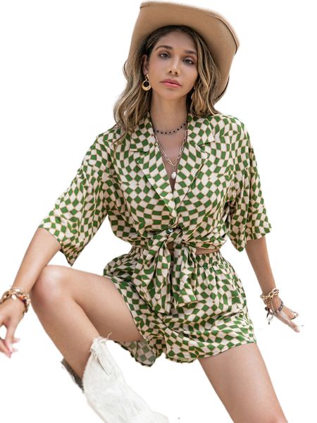 

rusttydustty plaid drop shoulder shirt & shorts n5uz#, White